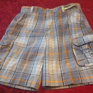 Faded Glory Gray & Orange Plaid Kids Cargo Shorts